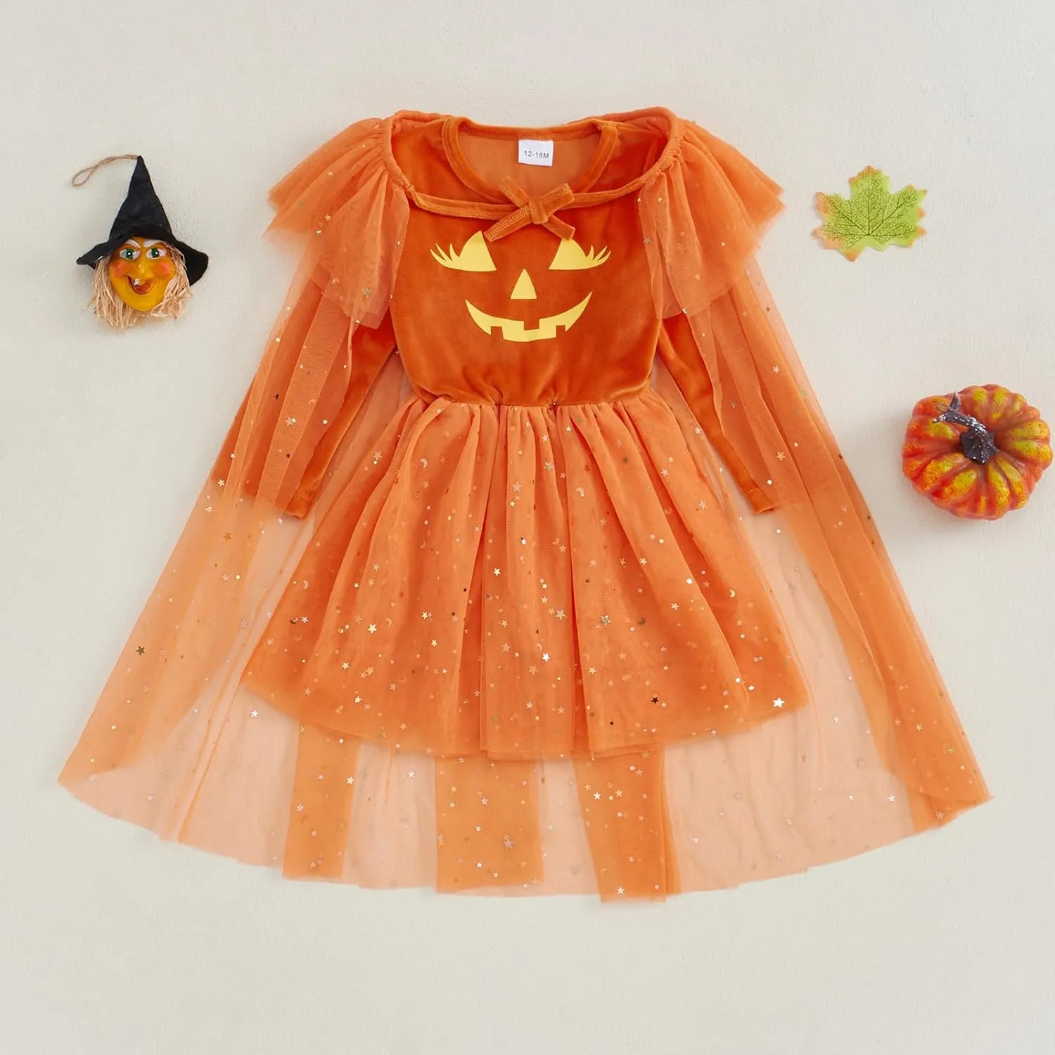 BeQeuewll Halloween Toddler Girl Outfits Skeleton Print Long Sleeve Tulle Dress with Cape Cloak 2Pcs Girl Halloween Outfit