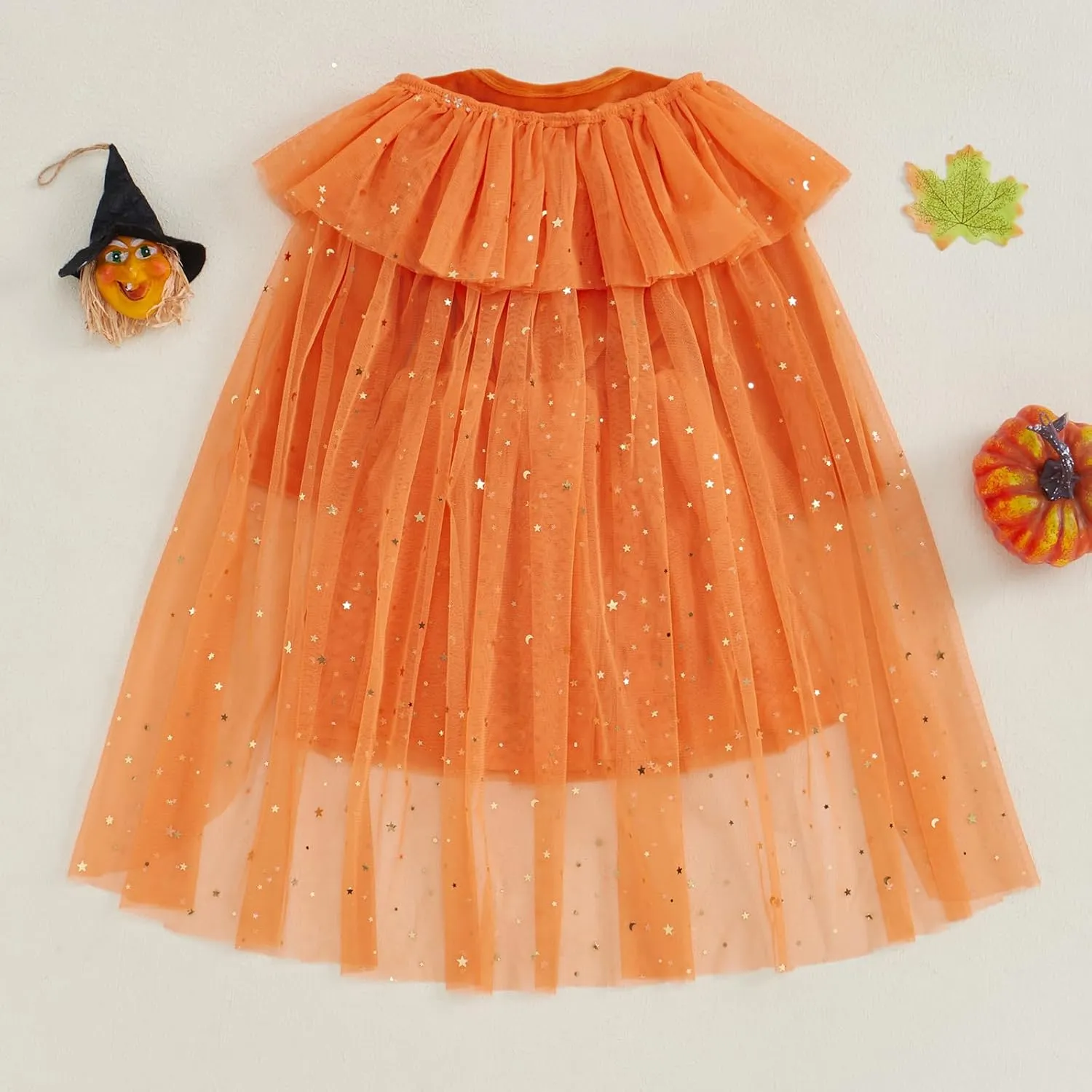 BeQeuewll Halloween Toddler Girl Outfits Skeleton Print Long Sleeve Tulle Dress with Cape Cloak 2Pcs Girl Halloween Outfit