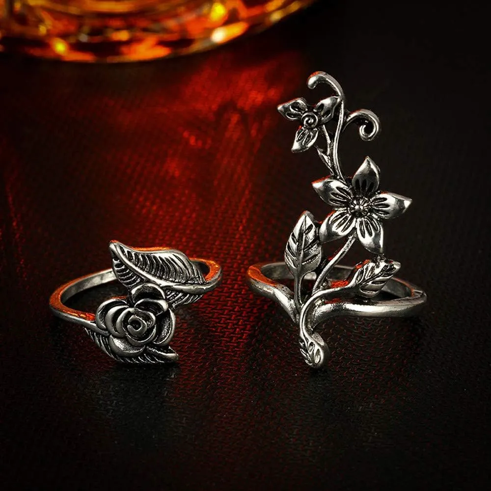 Bohemian Hollow Carved Flowers Finger Rings for Women 4pcs Vintage Stackable Rings Set Silver Joint Midi Ring