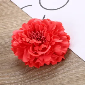 Bohemian Shoulder Flamenco Dancer Brooch, Fashion Boho Ladies Peony Hair Clip 4.3in (Orange-red)