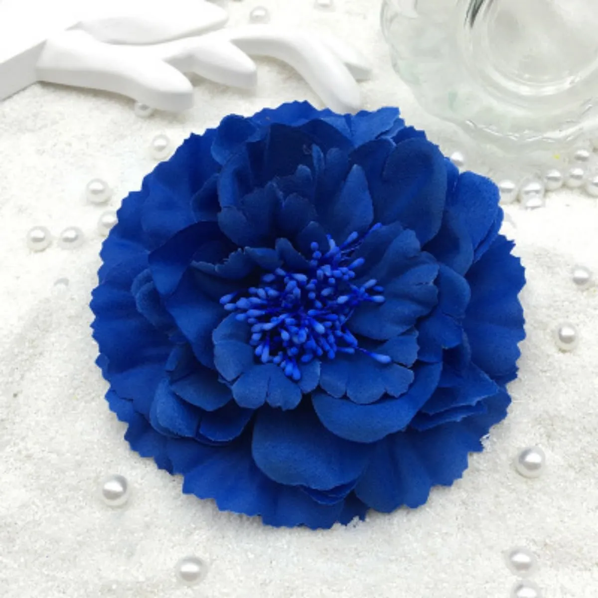 Boho Peony Flower Hair Clip, Blue, Hair Accessories, Women's