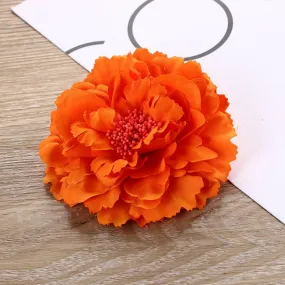 Boho Peony Flower Hair Clip for Fashion, Party & Wedding, Orange-red, Women's Hair Accessory, 11 cm (width) x 2 cm (height)
