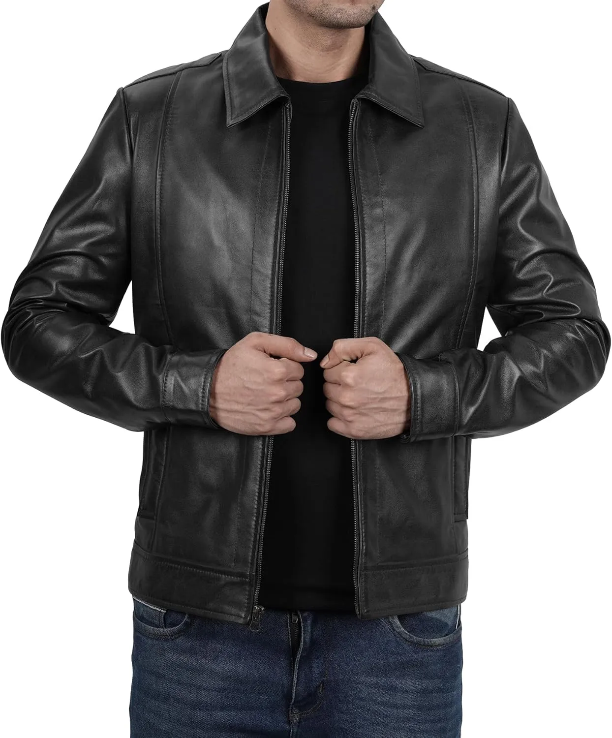 Brown Leather Jacket Men - Black Real Lambskin Mens Leather Jacket