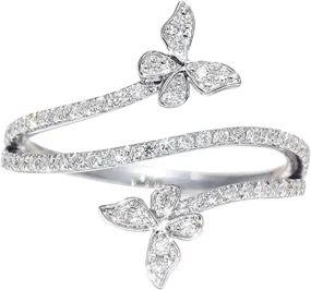 Butterfly Ring Silver Double Butterfly Engagement Statement Promise Ring CZ Adjustable Thumb Open Rings for Women