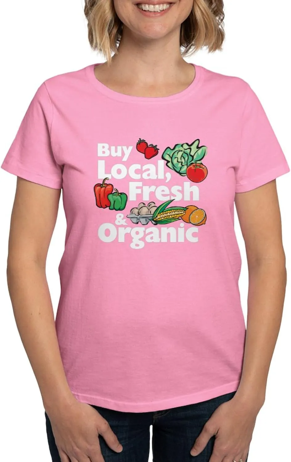 CafePress Buy Local Fresh & Organic Women's Dark T Shirt Womens Cotton Dark T-Shirt