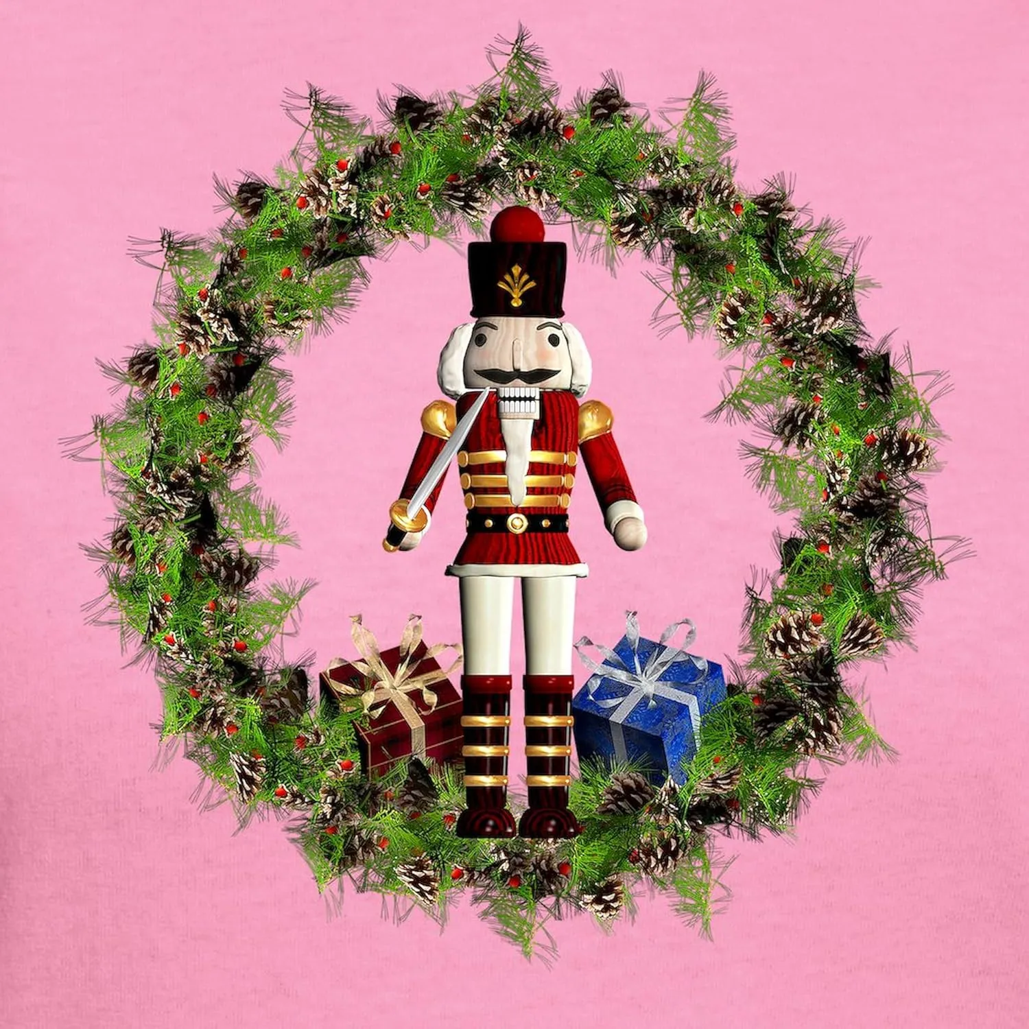 CafePress Red Nutcracker Wreath Organic T Shirt Womens Cotton Dark T-Shirt