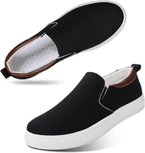 CAIJ Mens Slip On Shoes - Casual Canvas Black Low Top Slip On Shoes