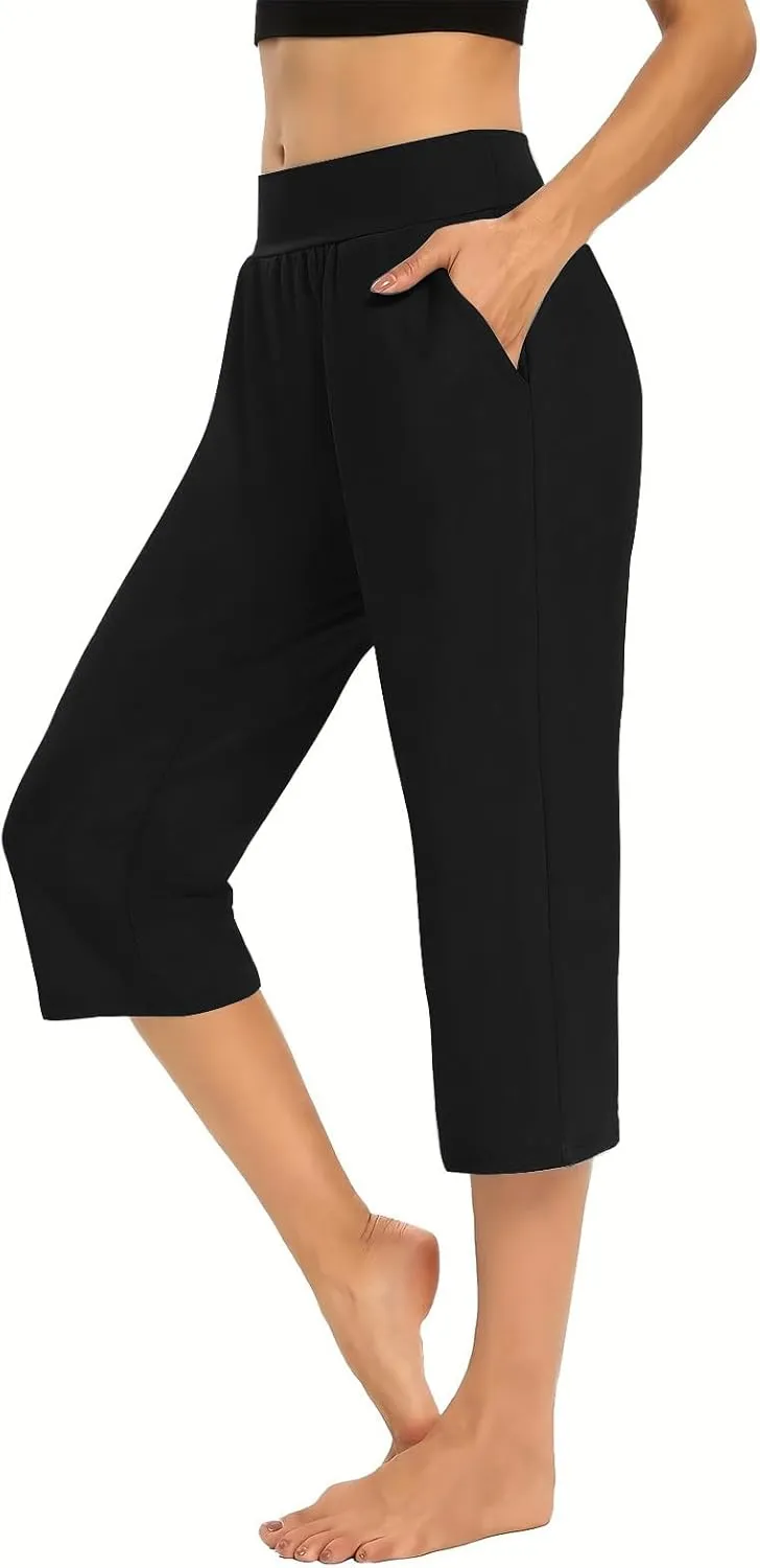 Capri Pants for Women 2025 Casual Capris Leggings Summer High Waist Wide Leg Yoga Pant with Pockets Lounge Wear