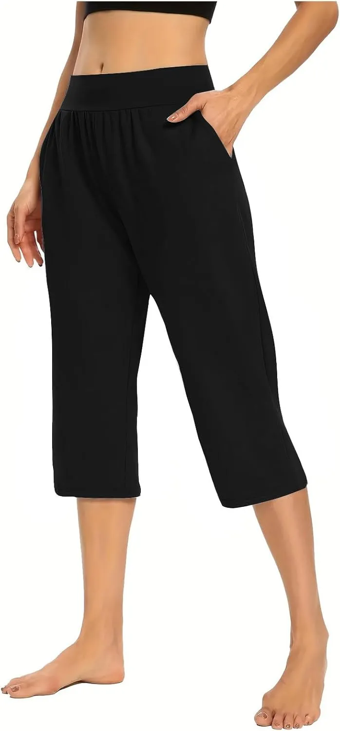 Capri Pants for Women 2025 Casual Capris Leggings Summer High Waist Wide Leg Yoga Pant with Pockets Lounge Wear
