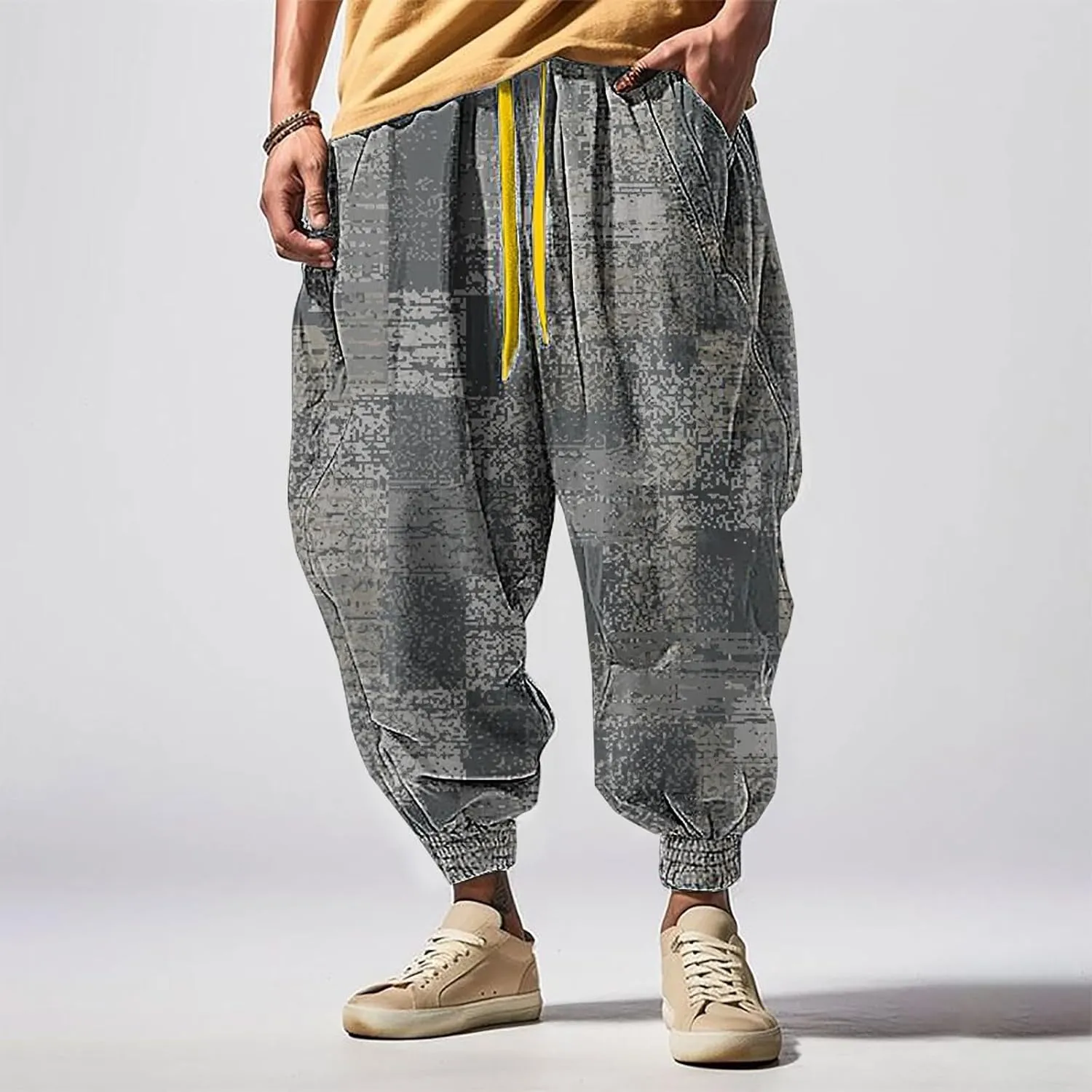 Casual Elastic Waist Lightweight Trouser Casual Sweatpants Elastic Drawstring High Waist Pants Men Harem Pants Mens