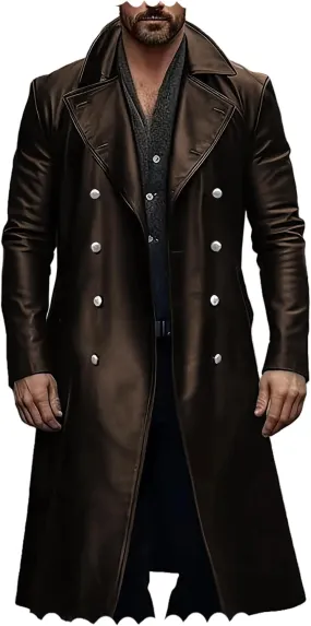 Ceehuteey Mens Leather Jacket Vintage Long Steampunk Overcoat Faux Leather Jacket Trench Coat