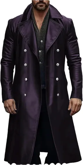 Ceehuteey Mens Leather Jacket Vintage Long Steampunk Overcoat Faux Leather Jacket Trench Coat