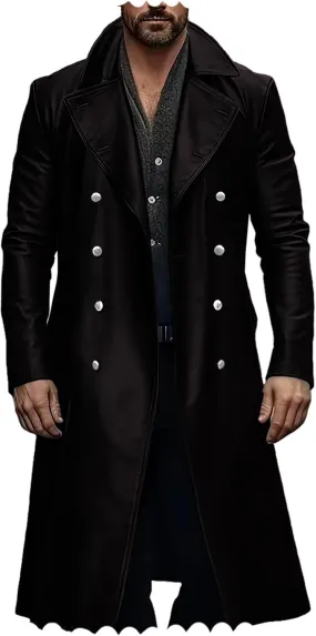 Ceehuteey Mens Leather Jacket Vintage Long Steampunk Overcoat Faux Leather Jacket Trench Coat