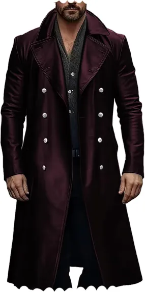 Ceehuteey Mens Leather Jacket Vintage Long Steampunk Overcoat Faux Leather Jacket Trench Coat