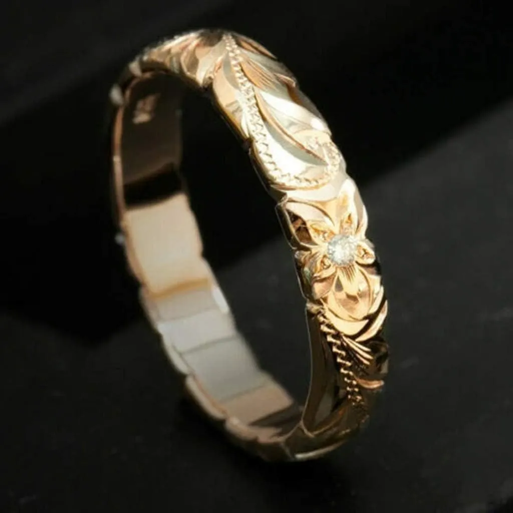 Chunky Gold Ring for Women,Gold Plated Engagement Wedding Band Elegant Carved Rose Flower Statement Ring Jewelry Gift for Her