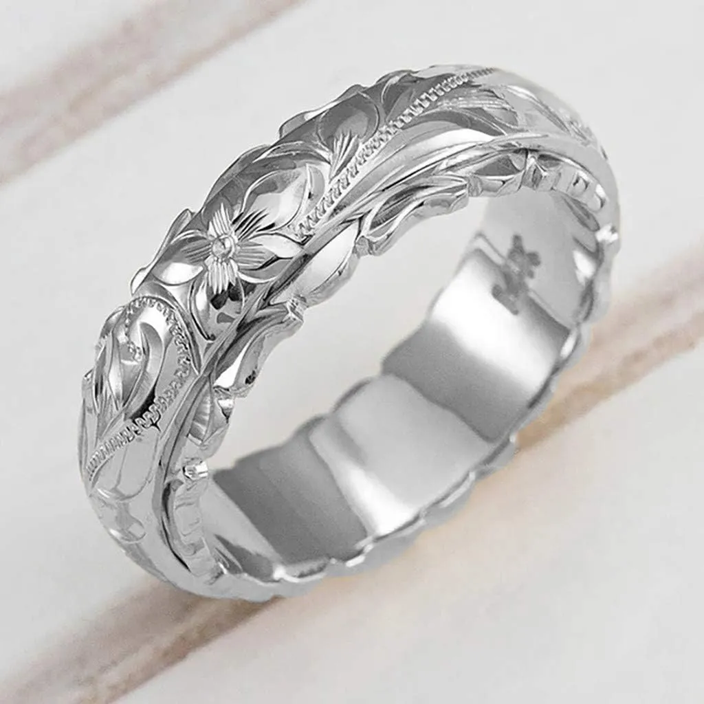 Chunky Gold Ring for Women,Gold Plated Engagement Wedding Band Elegant Carved Rose Flower Statement Ring Jewelry Gift for Her