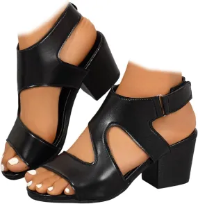Chunky High Heels Sandals For Womens Summer Side Cutout Ankle Strap Buckle Booties Outdoor Wedding Dress Sandals