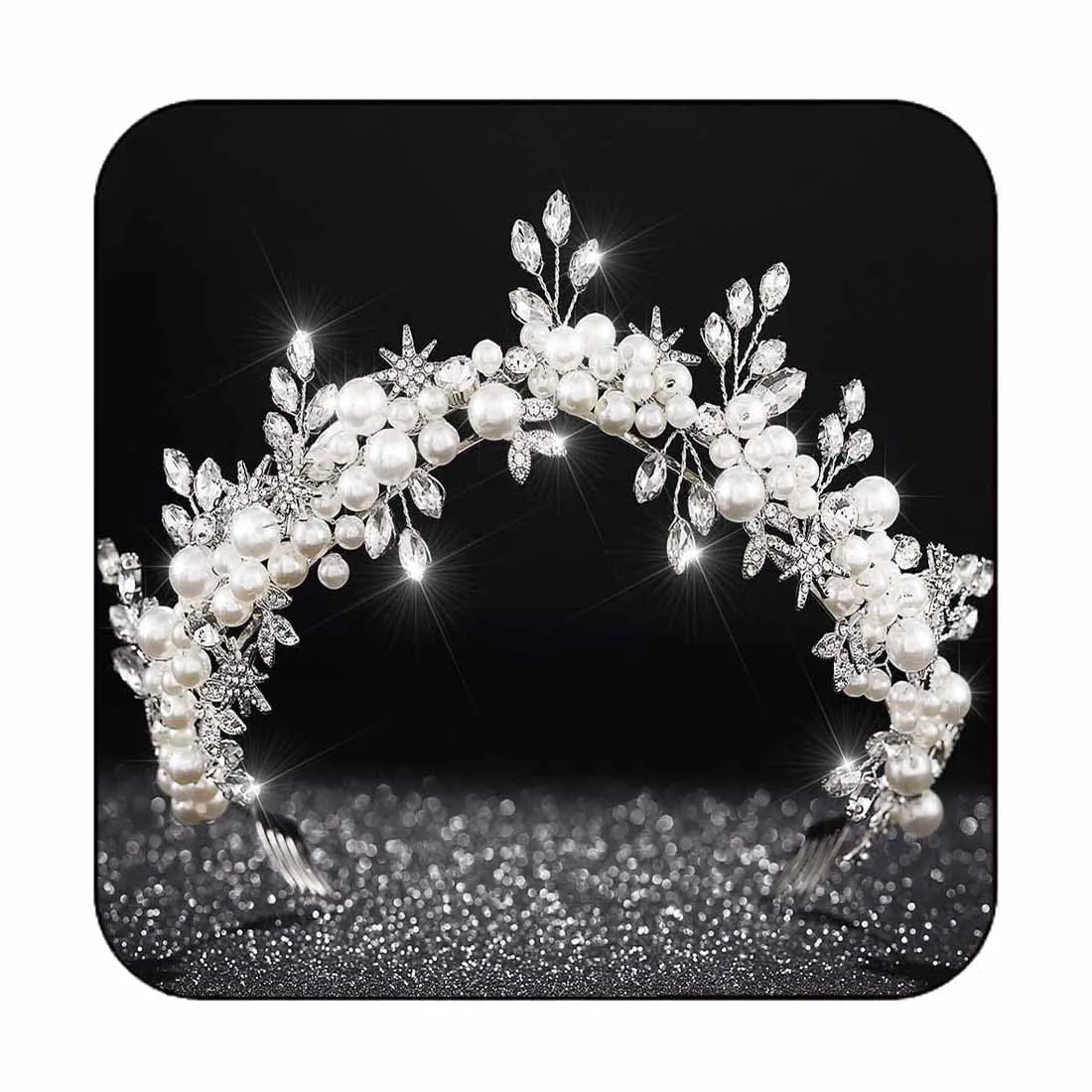 CLOACE Crystal Crown and Tiara Silver Beaded Crowns Headpiece Bride Wedding Headwear Hair Accessories for Women and Girls