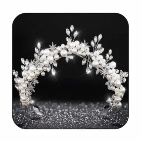 CLOACE Crystal Crown and Tiara Silver Beaded Crowns Headpiece Bride Wedding Headwear Hair Accessories for Women and Girls