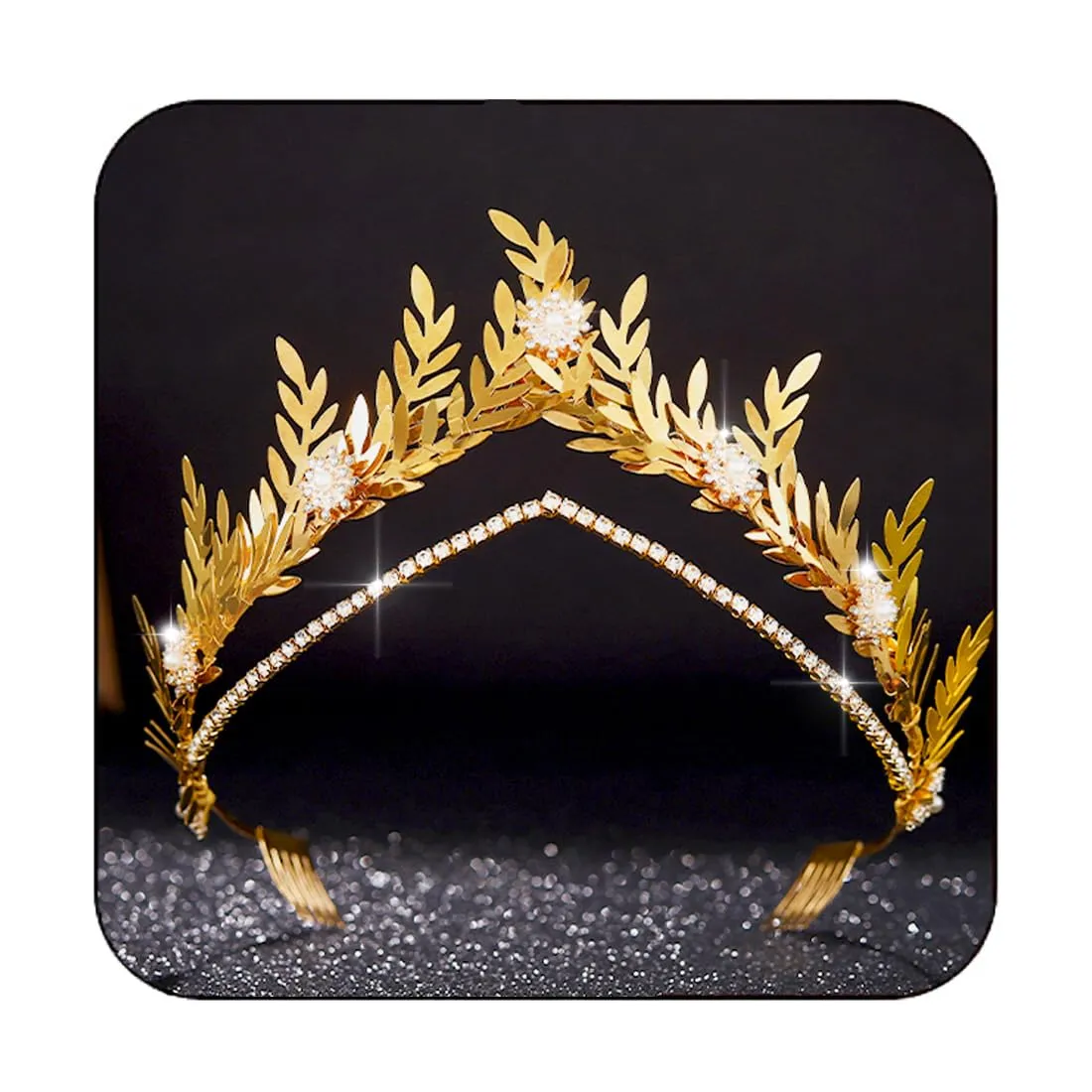 CLOACE Leaf Crown and Tiara Gold Rhinestone Crowns Flower Bride Wedding Crystal Hair Accessories for Women