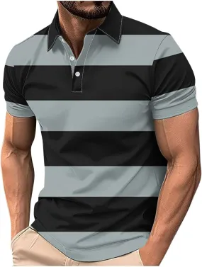 Color Block Golf Shirts for Men Short Sleeve Regular Fit Moisture Wicking Performance Casual Striped Mens Polo Shirts