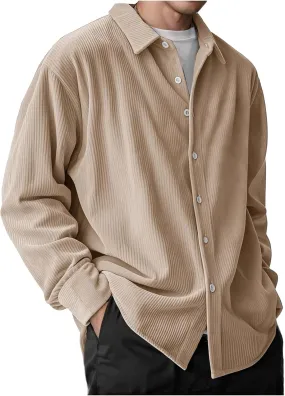 Corduroy Shirt Mens Lapel Long Sleeve Wrinkle Free Shirts Casual Button Down Shirts Work Overshirt Shackets for Men