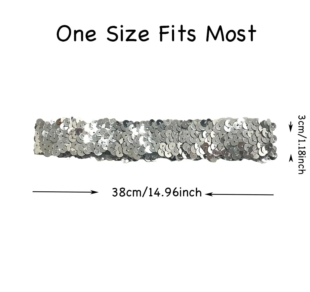 COTIM COYIN Sequin Headbands for Women Girls, Sparkly Elastic Hairband Headband for Party Dance Festival Wedding Birthday Cosplay, 8 Pack, Silver