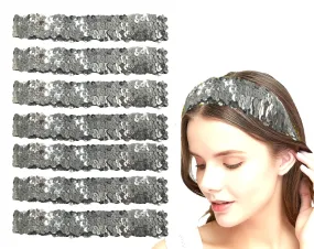 COTIM COYIN Sequin Headbands for Women Girls, Sparkly Elastic Hairband Headband for Party Dance Festival Wedding Birthday Cosplay, 8 Pack, Silver