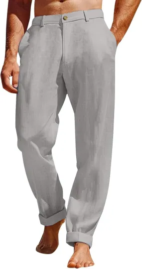 Cotton Linen Pants for Men 2025 Straight Legs Summer Beach Trousers Casual Baggy Loose Fit Yoga Pants with Pocket