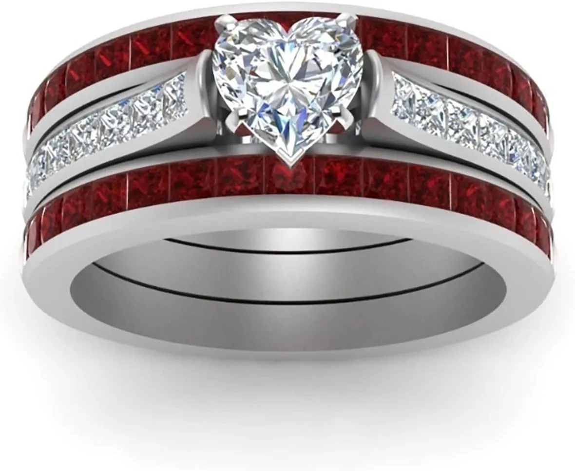 Couple Ring Bridal Set His Hers Women Heart Shape White Cubic Zirconia Promise Ring for Women Anniversary Jewelry