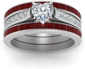 Couple Ring Bridal Set His Hers Women Heart Shape White Cubic Zirconia Promise Ring for Women Anniversary Jewelry