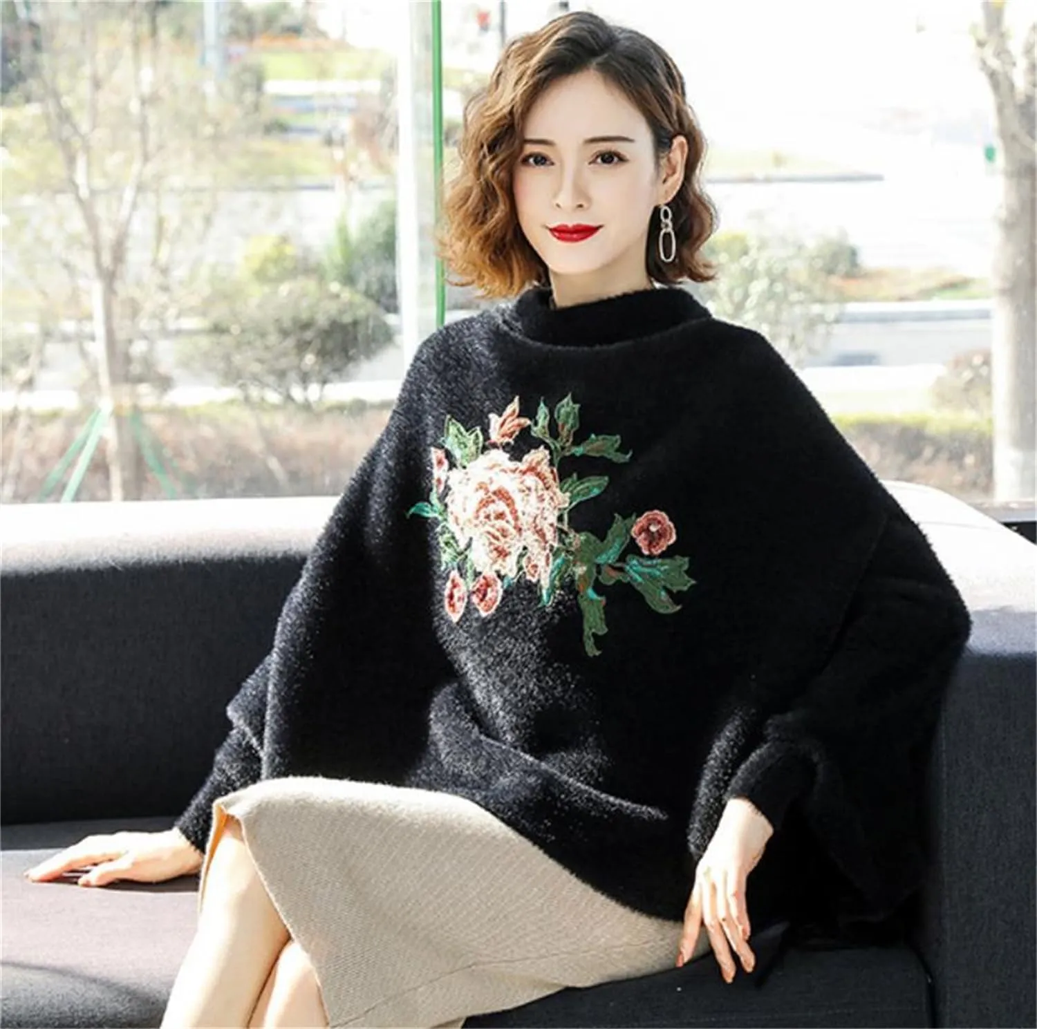 Cross Front Poncho Sweater Cardigan White, Embroidered Shawls and Wraps for Evening Dresses, Winter Cloak
