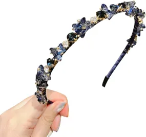 Crystal Rhinestone Headbands Sparkly Beaded Hair Hoops Bridal Crown Tiara Hair Bands Wedding Hair Accessories for Women Girls Blue
