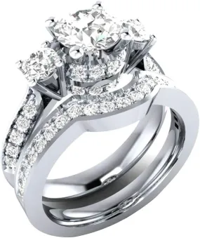 Cubic Zirconia CZ Anniversary Rings Jewelry 3 Stone Princess cut Bridal Set Engagement Rings for Women Silver