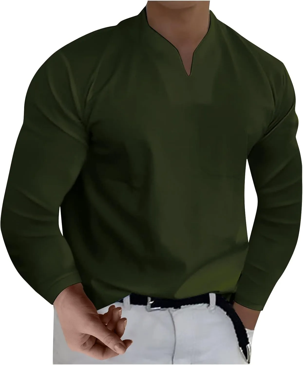 Cute Long Sleeve Shirt Casual Solid Color V-Neck Gentleman's Business Long Sleeve T-Shirt V Neck Undershirts for Men
