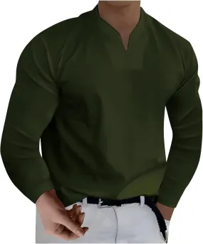 Cute Long Sleeve Shirt Casual Solid Color V-Neck Gentleman's Business Long Sleeve T-Shirt V Neck Undershirts for Men