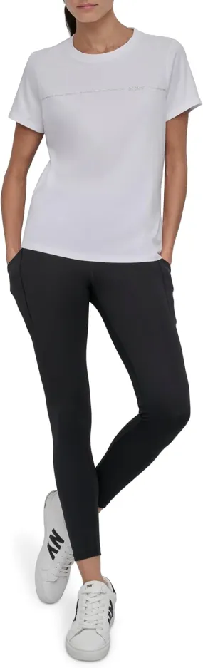 DKNY womens Rhinestone Stripe Logo Short Sleeve T-shirt