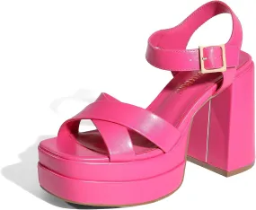 DREAM PAIRS Women's Platform Chunky Heels Square Open Toe Ankle Strap High Heeled Sandals Y2K Shoes for Party Brunch