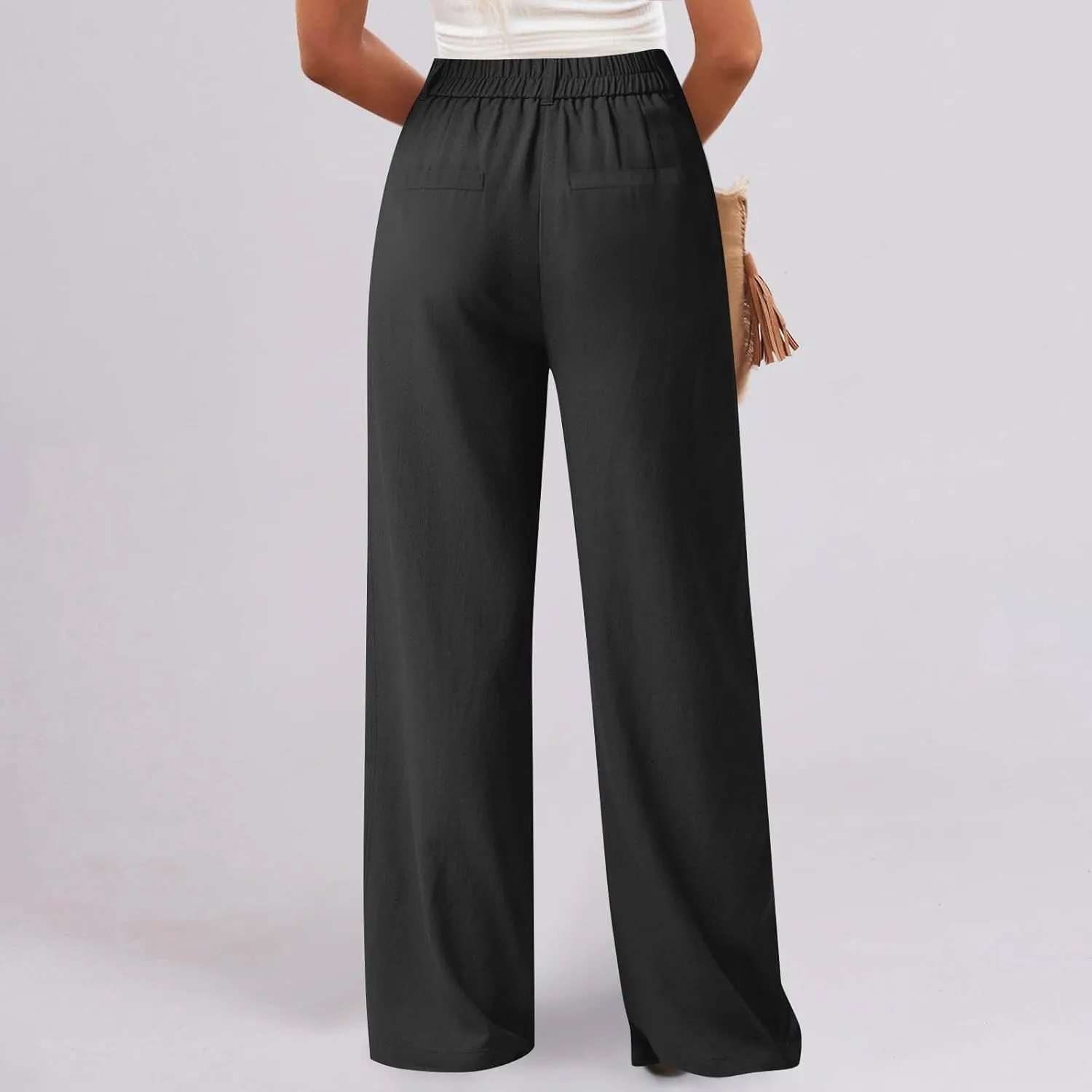 Dress Pants for Women 2025 Summer Casual Suit Pants Elastic Waist Wide Leg Trousers Button Up Zipper Wear to Work Trousers
