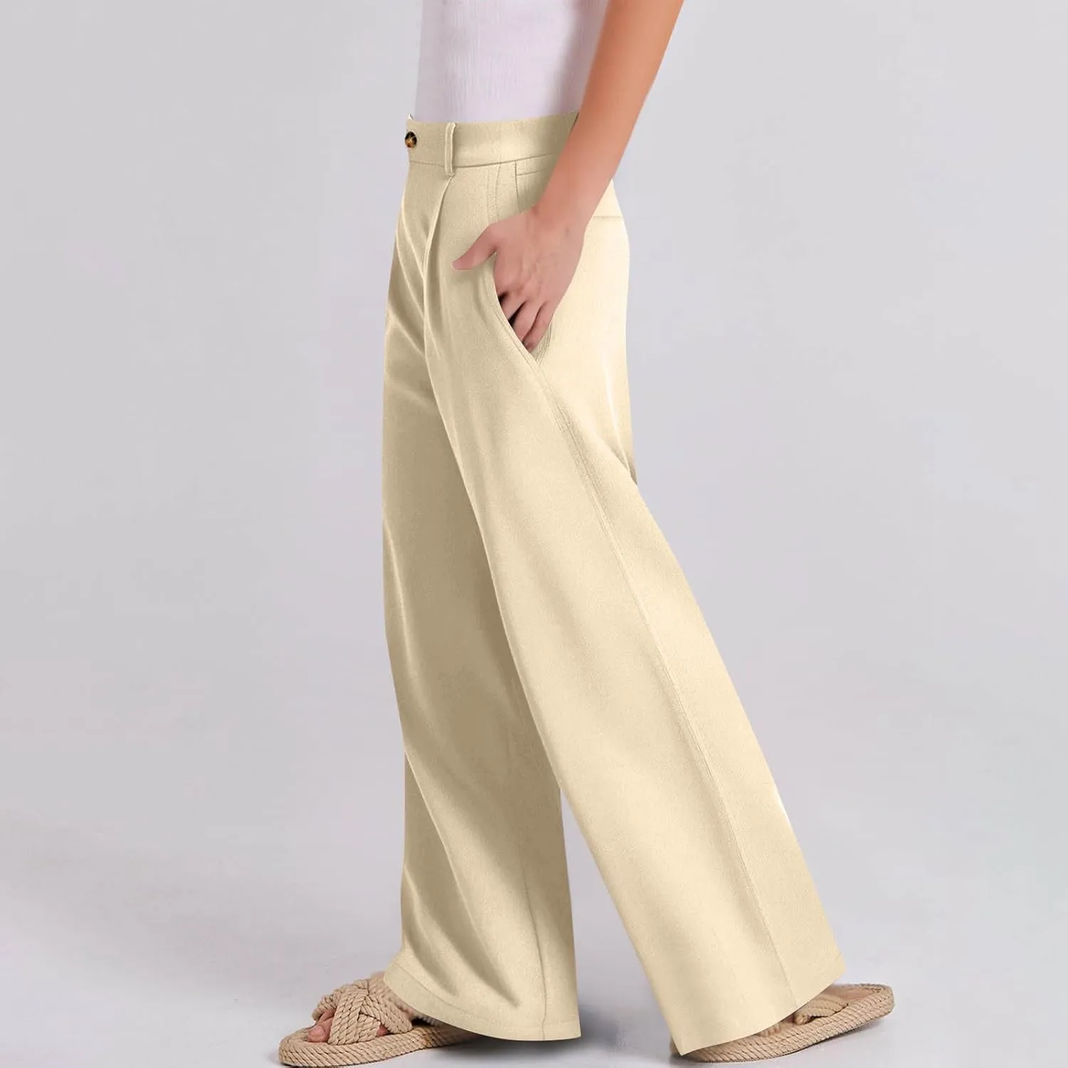Dress Pants for Women 2025 Summer Casual Suit Pants Elastic Waist Wide Leg Trousers Button Up Zipper Wear to Work Trousers