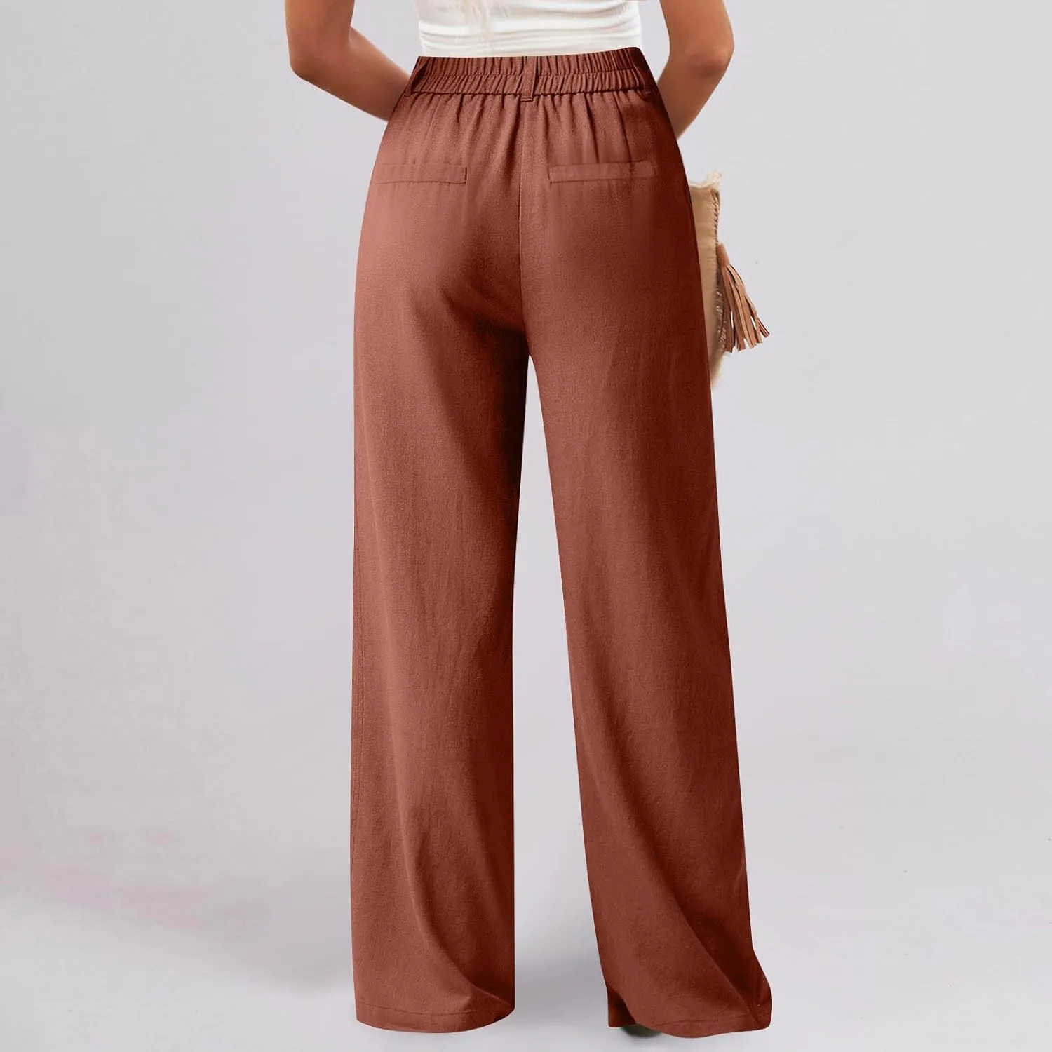 Dress Pants for Women 2025 Summer Casual Suit Pants Elastic Waist Wide Leg Trousers Button Up Zipper Wear to Work Trousers
