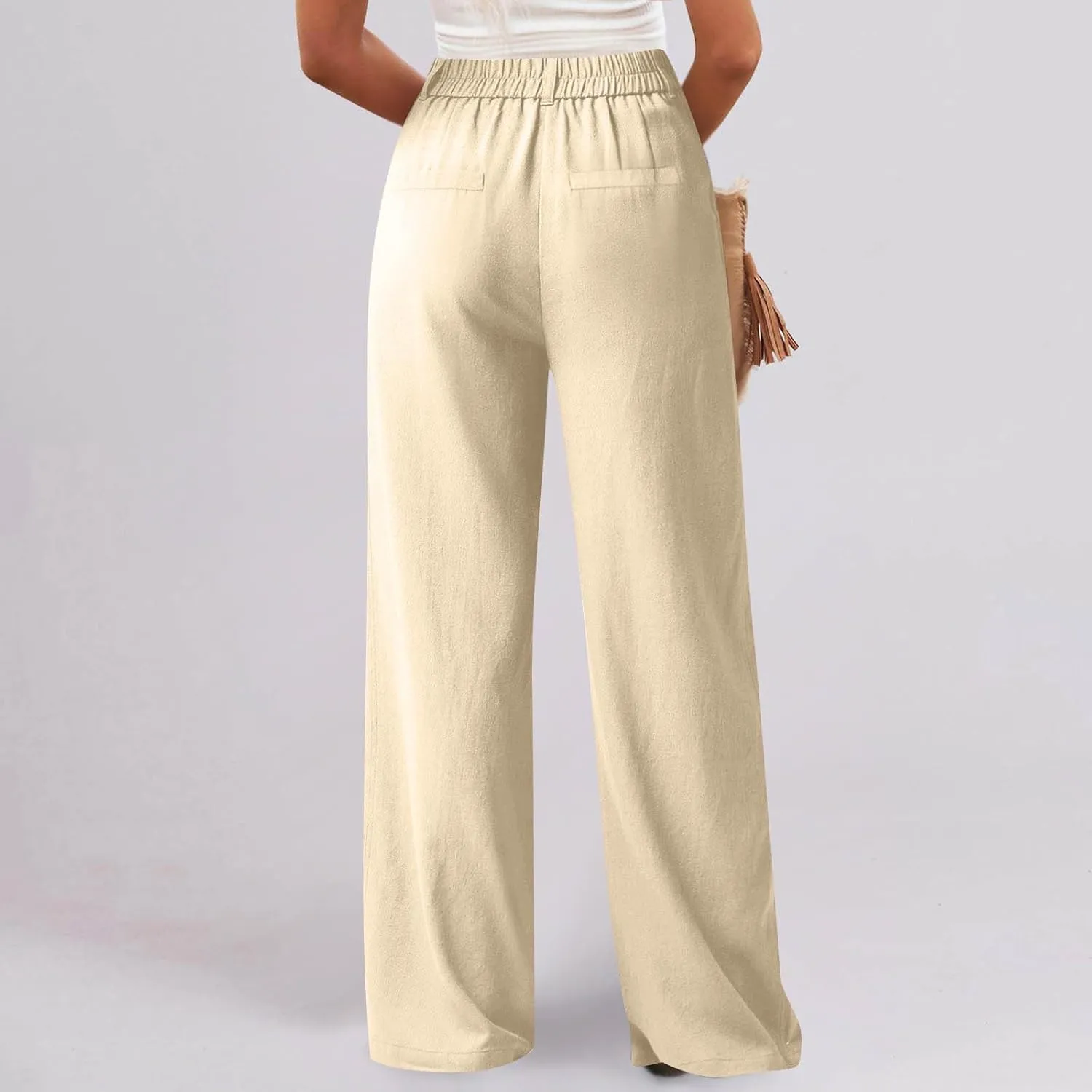 Dress Pants for Women 2025 Summer Casual Suit Pants Elastic Waist Wide Leg Trousers Button Up Zipper Wear to Work Trousers