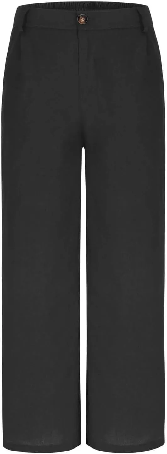 Dress Pants for Women 2025 Summer Casual Suit Pants Elastic Waist Wide Leg Trousers Button Up Zipper Wear to Work Trousers