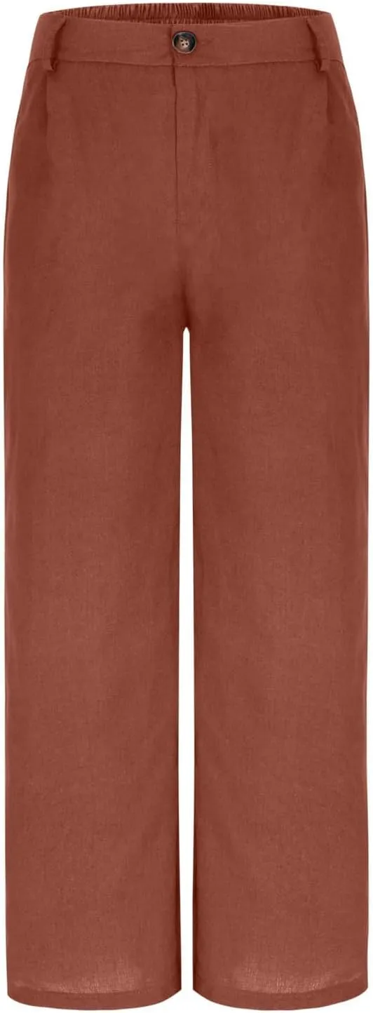 Dress Pants for Women 2025 Summer Casual Suit Pants Elastic Waist Wide Leg Trousers Button Up Zipper Wear to Work Trousers