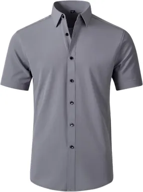Dress Shirts for Men,Men's Summer Short Sleeve Button Down Business Work Blouses Regular Fit Wrinkle-Resistant Shirt Gray