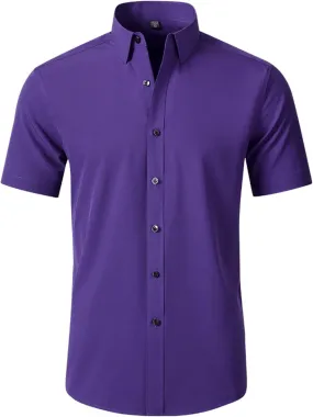 Dress Shirts for Men,Men's Summer Short Sleeve Button Down Business Work Blouses Regular Fit Wrinkle-Resistant Shirt Purple