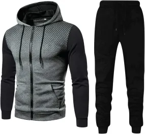 DuDubaby Men's Winter Sports Casual Fitness Suit with Dots Hoodie Sweatshirt and Pants