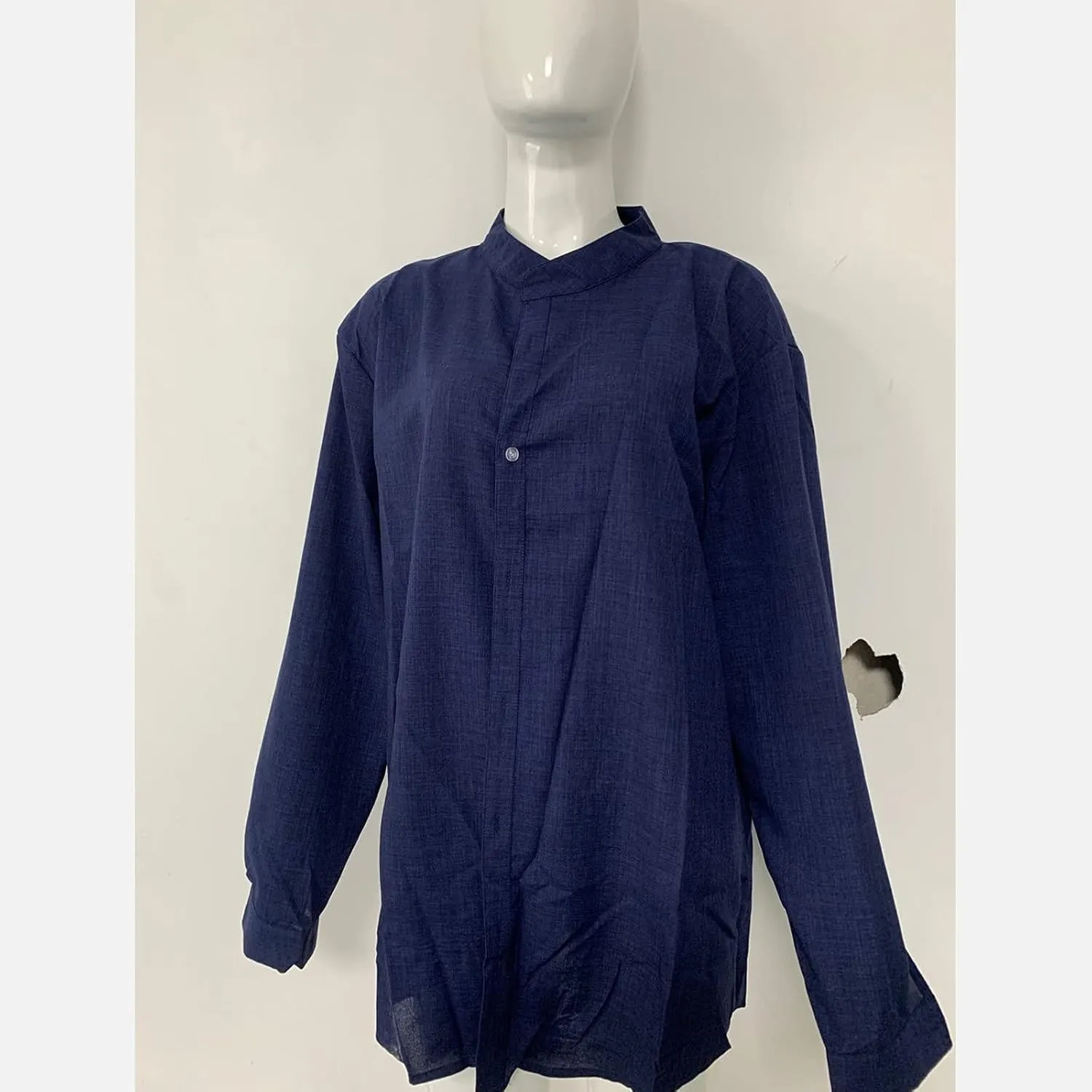 DuDubaby Running Shirt for Mens Linen Long Sleeved Casual Shirt Collarless Standing Collar Summer Top