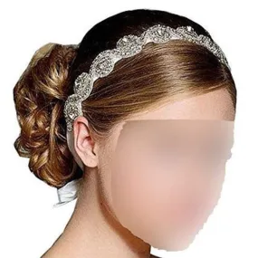 Elegent Luxury Handmade Crystal Rhinestone Jewelry Beads Bridal Wedding Evening Pageants Proms Birthday Christmas Gift Headband Satin Ribbon Hiarband Headwrap Hair Band Accessory White