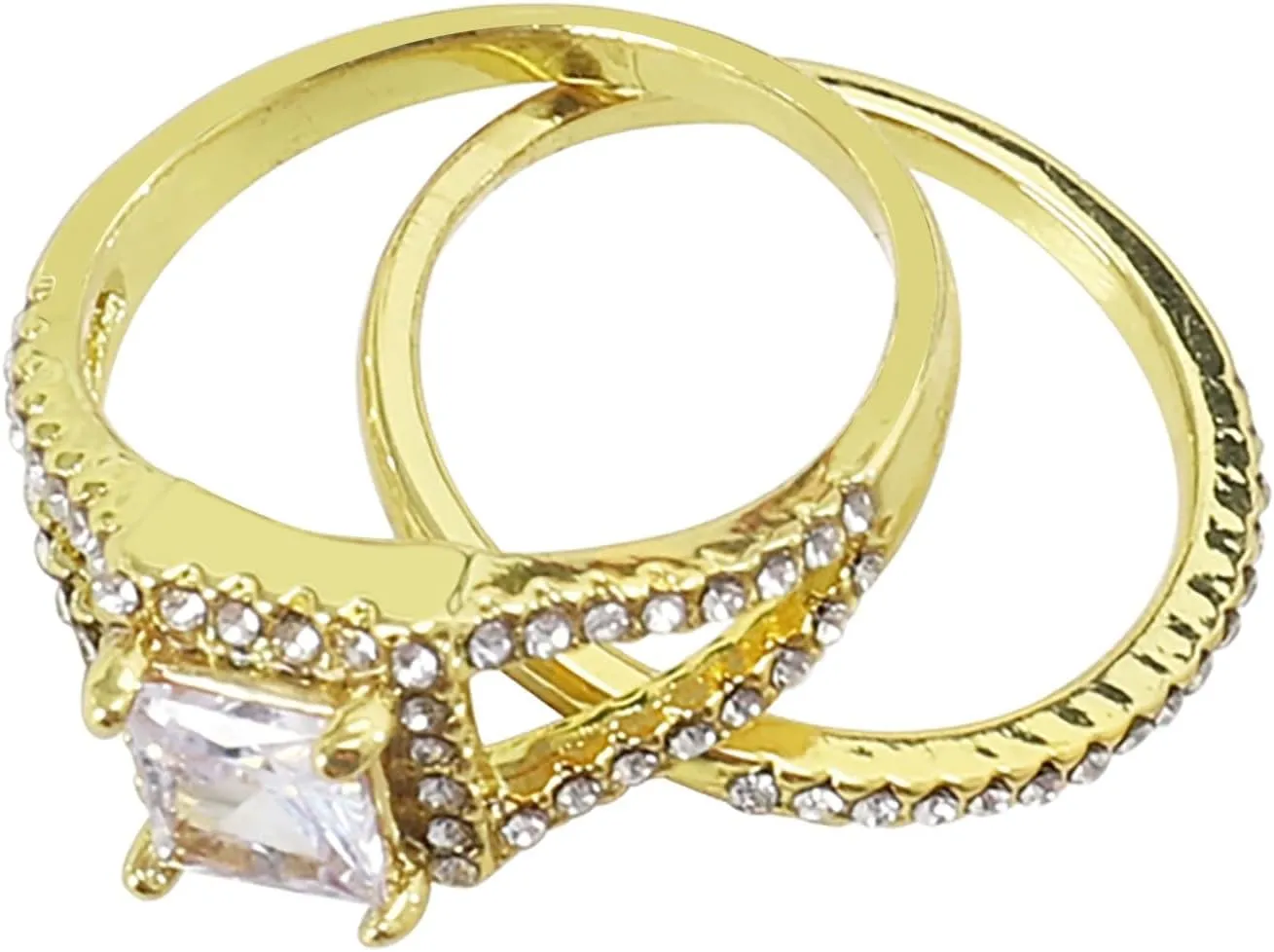 Engagement Wedding Bands Sets for Women,Promise Rings for Couple Classic Gold Plated Gemstone Inlaid Cubic Zirconia Rings